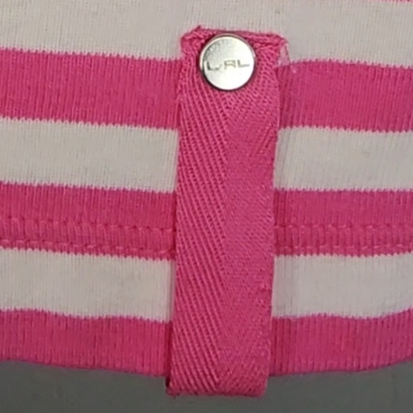 L-RL Lauren Active, Ralph Lauren Pink Fishnet Tshirt With Stripes - Picture 4 of 7
